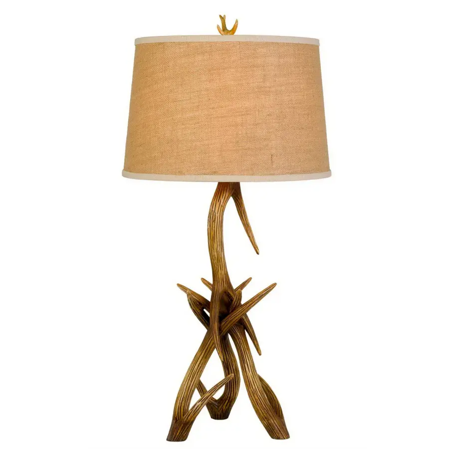 Drummond Antler Resin Table Lamp with Burlap Shade - Image 1