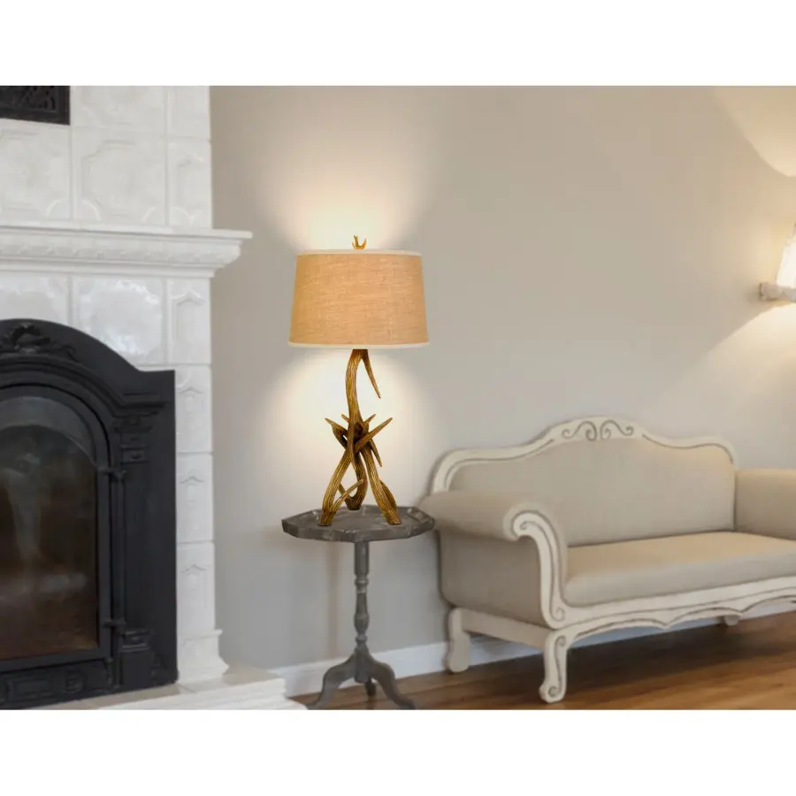 Drummond Antler Resin Table Lamp with Burlap Shade - Image 2