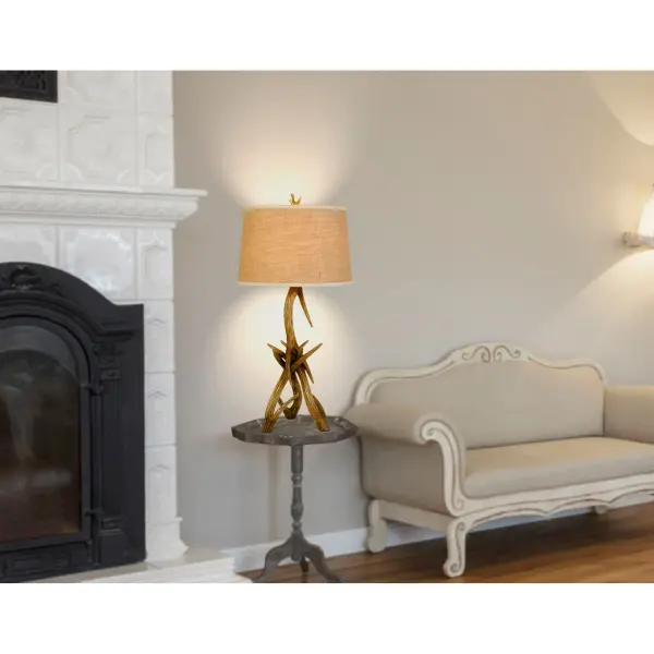 Drummond Antler Resin Table Lamp with Burlap Shade - Image 3