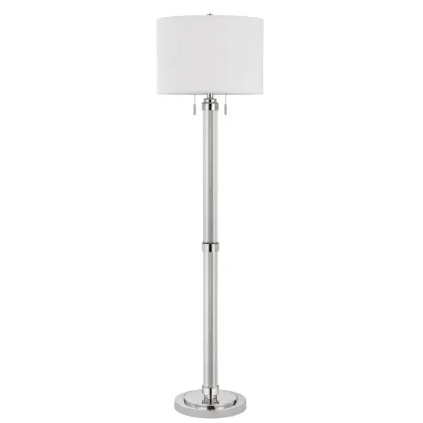 The Montilla floor lamp combines brushed steel construction with an acrylic outer shell and fabric drum shade, offering 120W of dual lighting. At 60" tall, it provides ambient illumination with convenient pull chain control.