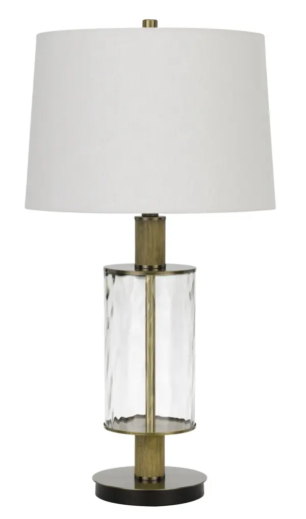 Sophisticated Glass & Oak Table Lamp with Natural Elegance