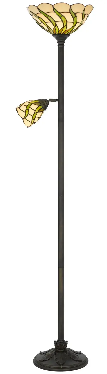 Galgate Two Light Torchiere in Matte Black with Tiffany Glass