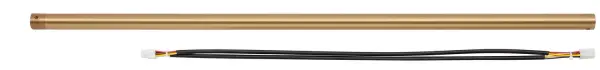 The Arroyo extension rod offers a sophisticated two-tone finish combining antique brass and black, perfect for adding dramatic height to pendant fixtures in spaces with tall ceilings.