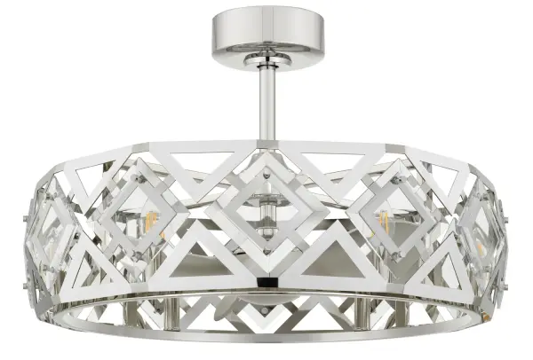 The Bario LED Fandelier merges contemporary style with practical functionality, featuring integrated LED lighting and a sleek chrome finish. Perfect for spaces needing both ambient light and air circulation.