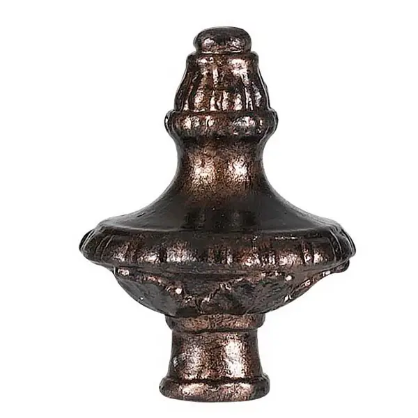 Durable metal cast finial with rust finish adds a classic finishing touch to table and floor lamps. Fits standard size harps with no assembly required. Compact 2.38" design complements traditional décor.