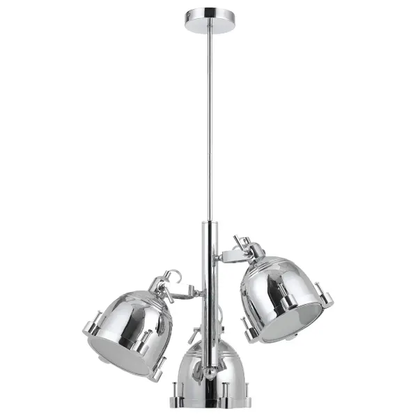 The Hubble 3-Light Chandelier features three 8-inch diameter metal downlights suspended in a linear arrangement, offering focused task lighting with industrial charm. Durable metal construction and included canopy make installation straightforward.