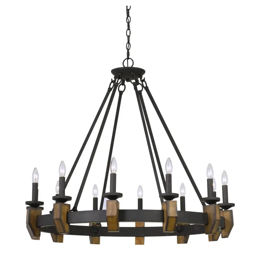 Cruz Metal and Wood Chandelier - 12 Light - Image 1