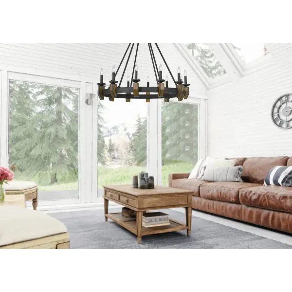 Cruz Metal and Wood Chandelier - 12 Light - Image 3