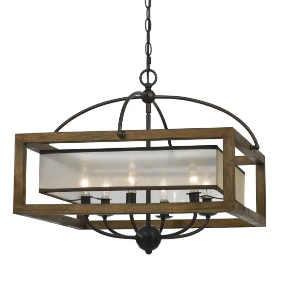 This contemporary chandelier from Cal Lighting's Square collection features six lights in a geometric configuration with a sophisticated Dark Bronze finish, perfect for modern dining spaces and entryways.
