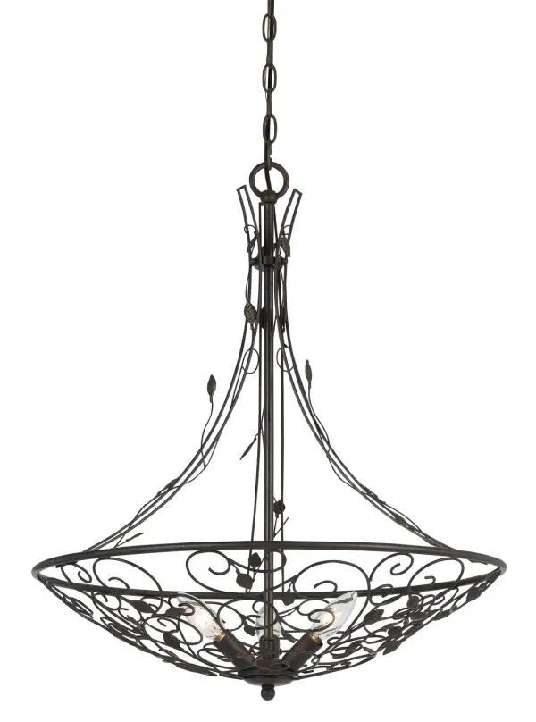 The VARANO chandelier brings warmth and character with its Iron Rust finish and three-light configuration. Perfect for creating an inviting ambiance in dining spaces, this medium-sized fixture balances rustic charm with functional illumination.