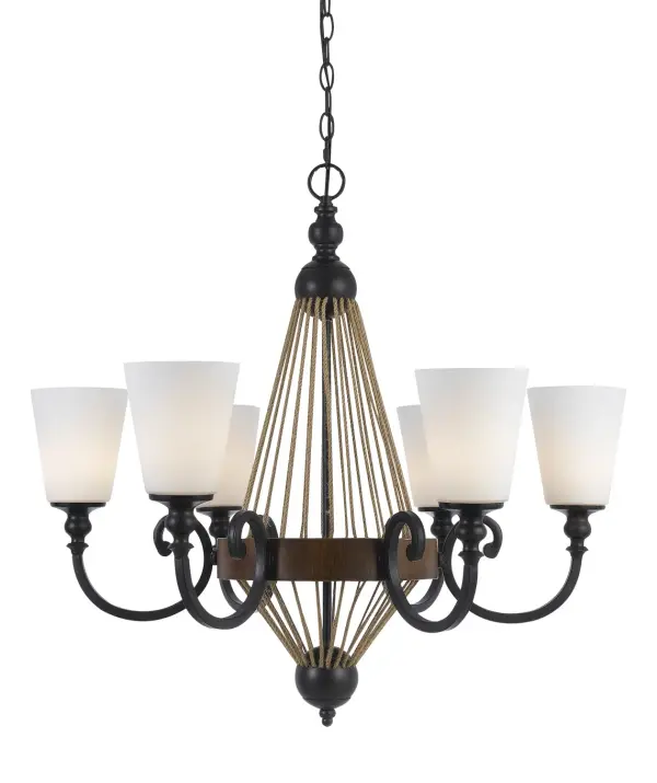 The Monticello brings warmth and character with its mixed material design. Six lights provide ample illumination while the 30-inch width makes a substantial statement without overwhelming medium-sized spaces.