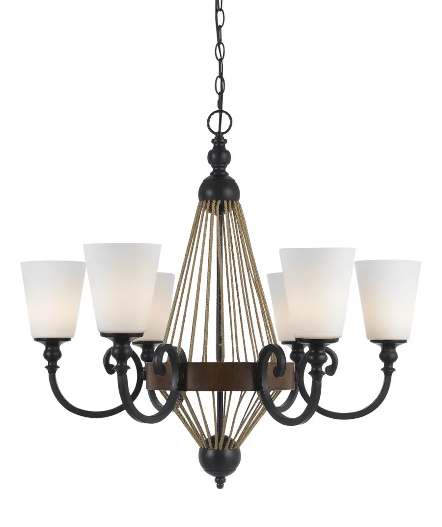 Monticello 6-Light Chandelier in Metal and Wood