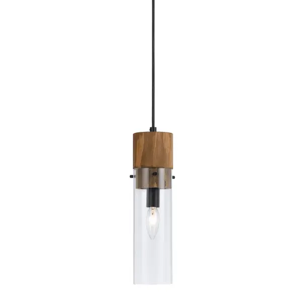 This petite pendant features a distinctive spheroid glass shade paired with a dark bronze wood finish, creating a warm transitional aesthetic. At just 3.5 inches wide, it's perfect for tight spaces or clustered installations.
