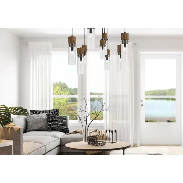This petite pendant features a distinctive spheroid glass shade paired with a dark bronze wood finish, creating a warm transitional aesthetic. At just 3.5 inches wide, it's perfect for tight spaces or clustered installations. - alternate view