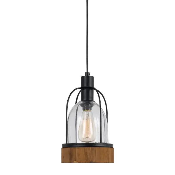 The Beacon Glass Pendant combines durable glass construction with a dark bronze wood finish for authentic industrial charm. Features adjustable 6-foot chain for flexible installation heights.
