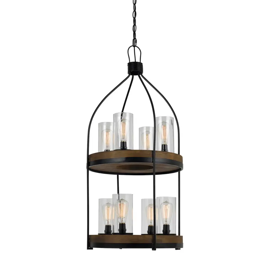Industrial-Rustic 8-Light Chandelier with Metal and Wood Construction - Image 1