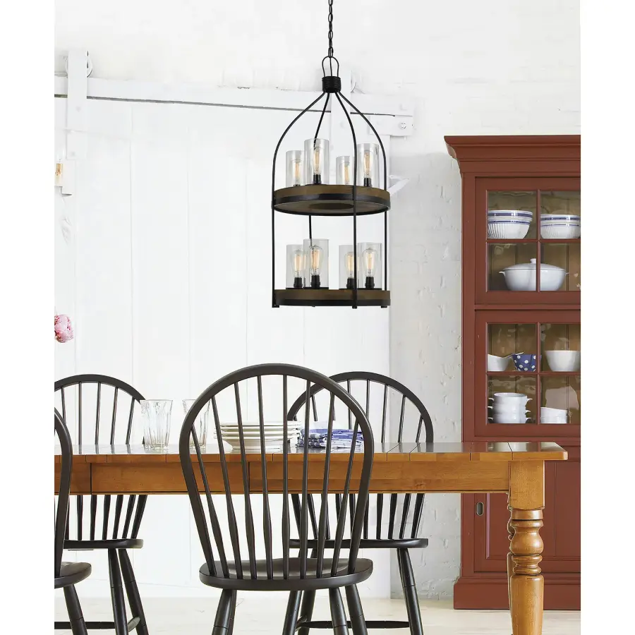 Industrial-Rustic 8-Light Chandelier with Metal and Wood Construction - Image 2
