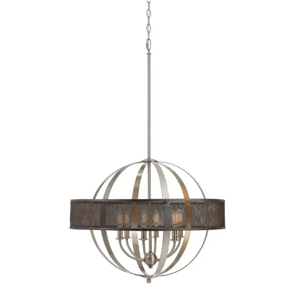 The Willow chandelier combines brushed steel construction with an open cage design perfect for showcasing Edison bulbs. Its 26-inch square profile and adjustable chain make it versatile for dining rooms and kitchen islands.