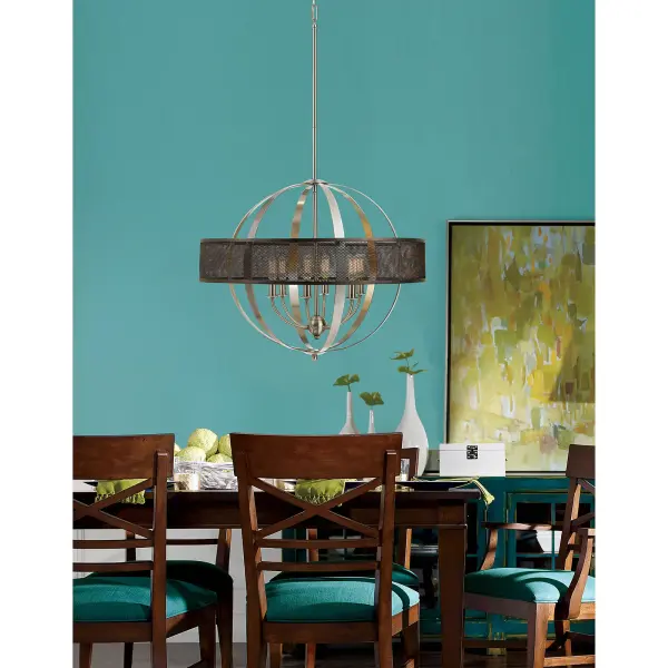 The Willow chandelier combines brushed steel construction with an open cage design perfect for showcasing Edison bulbs. Its 26-inch square profile and adjustable chain make it versatile for dining rooms and kitchen islands. - alternate view