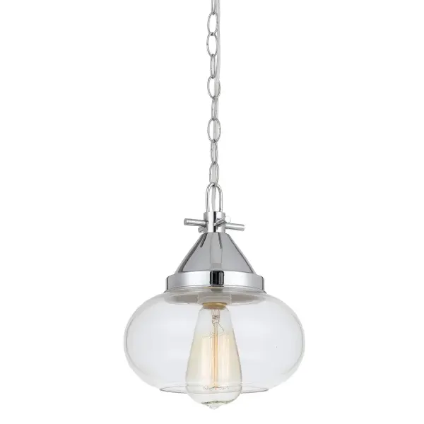 The Maywood pendant combines timeless industrial design with modern versatility. Its compact 8-inch glass shade and chrome finish make it ideal for kitchen islands, dining areas, or entryways. Requires Edison bulb for authentic vintage appeal.