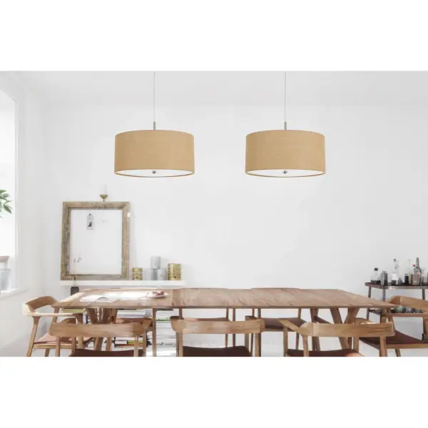 The Addison Burlap Drum Pendant brings warm, textural appeal with its natural burlap shade and durable metal construction. Perfect for creating inviting ambiance over dining tables or kitchen islands with farmhouse or transitional decor. - alternate view