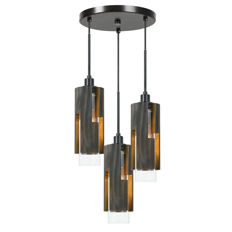 Three Light Wood Chandelier