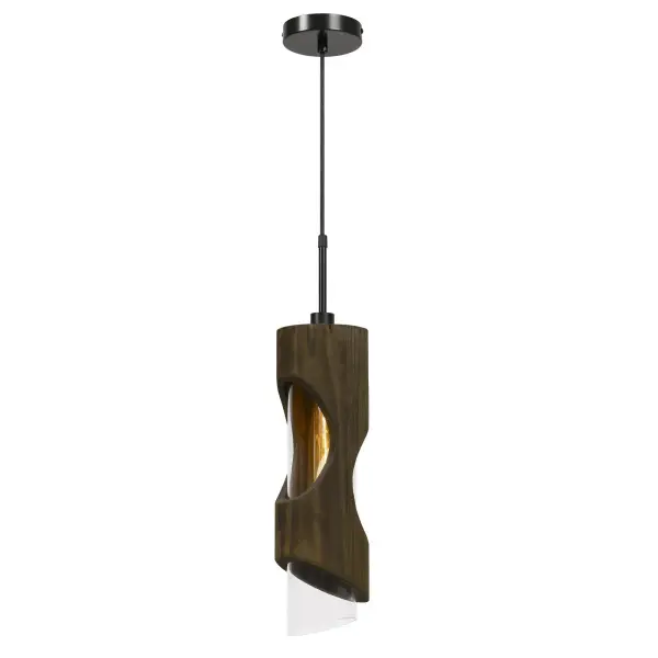 Zamora Wood Pendant with Clear Glass Shade - Image 1