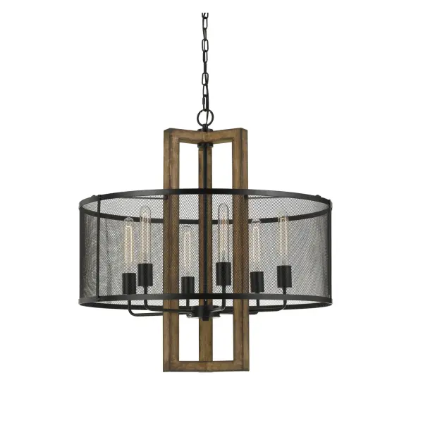 Industrial-Chic Wood Chandelier with Distinctive Mesh Shade Design - Image 1