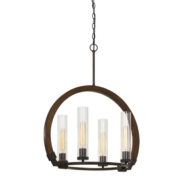 Sulmona Wood and Metal Chandelier with Glass Shade - Image 1