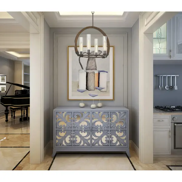 Sulmona Wood and Metal Chandelier with Glass Shade - Image 2