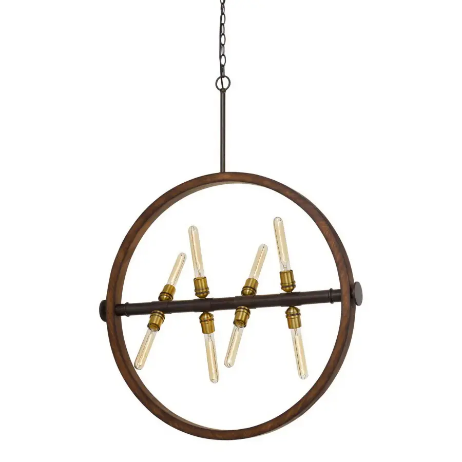 Teramo Wood and Metal Chandelier with Glass Shade - Image 1