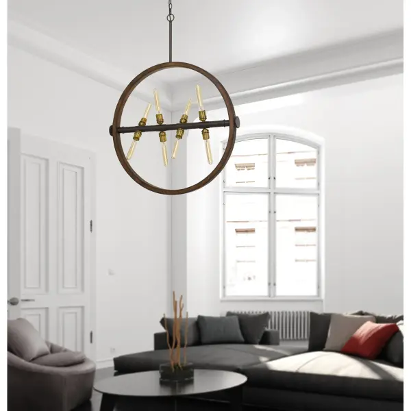 Teramo Wood and Metal Chandelier with Glass Shade - Image 2