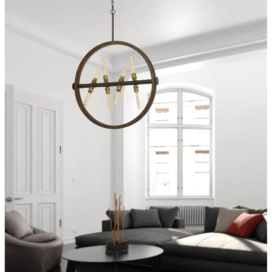 Teramo Wood and Metal Chandelier with Glass Shade - Image 3