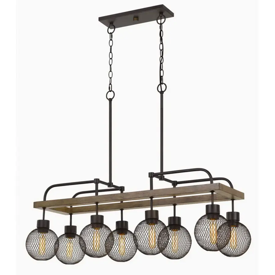 Industrial-Chic Linear Chandelier with Vintage Mesh Orb Shades - Image 1