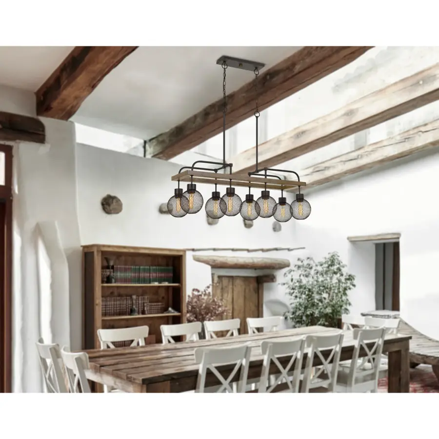 Industrial-Chic Linear Chandelier with Vintage Mesh Orb Shades - Image 2