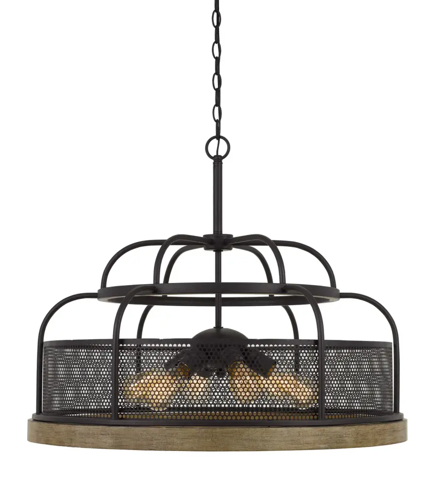 Akaki Six Light Chandelier in Iron and Light Oak