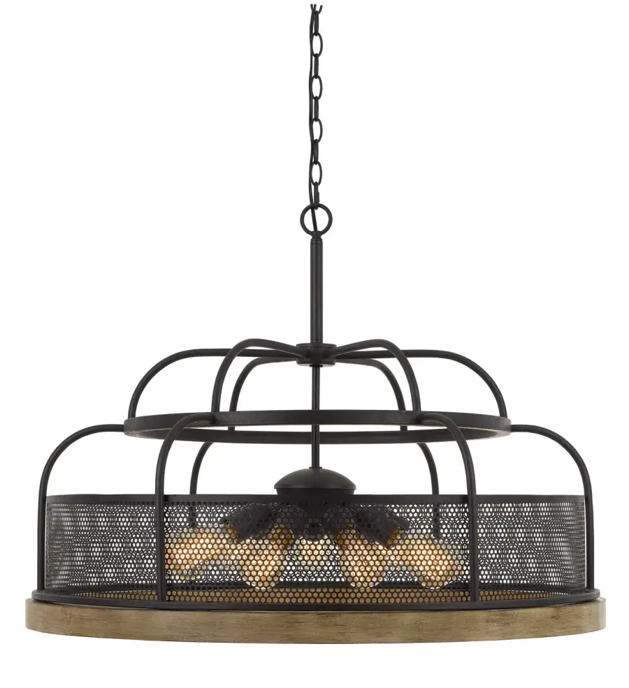 Akaki Nine Light Chandelier in Iron and Light Oak