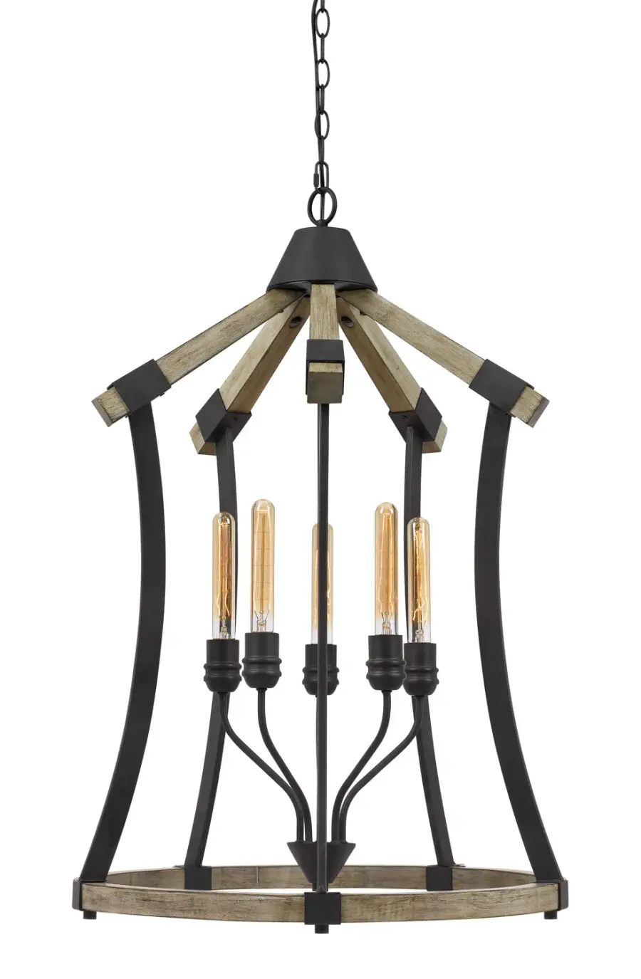 Dali Five Light Chandelier in Iron and Light Oak