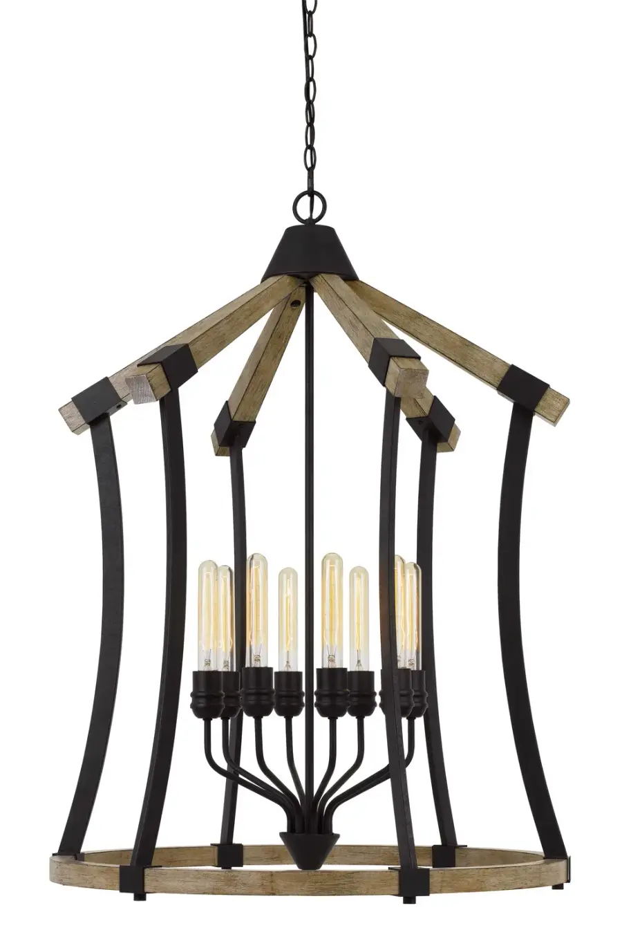 Dali Eight Light Chandelier in Iron and Light Oak