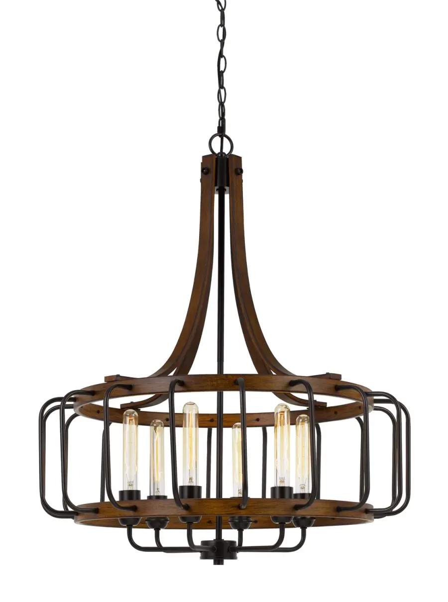 Kellia Six Light Chandelier in Iron and Dark Oak
