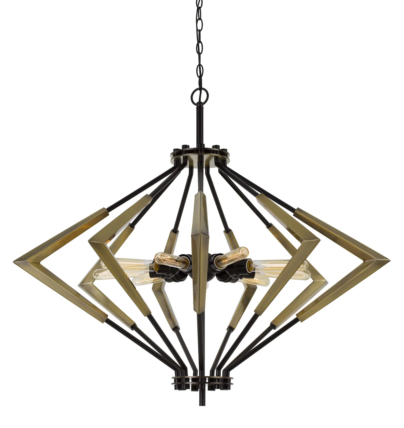 Malounta Nine Light Chandelier in Antique Brass and Black
