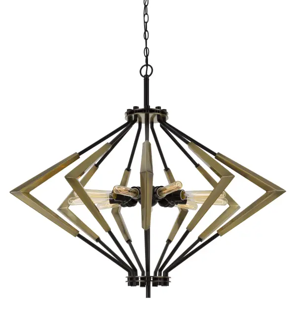 Malounta Nine Light Chandelier in Antique Brass and Black