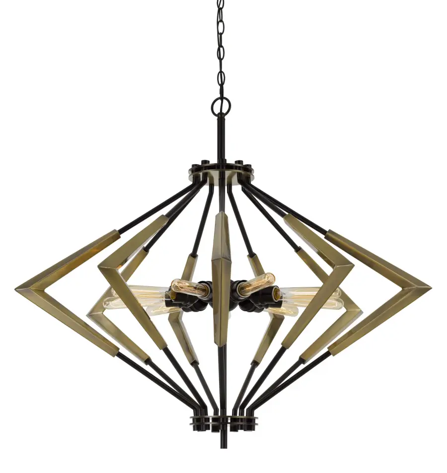Malounta Nine Light Chandelier in Antique Brass and Black