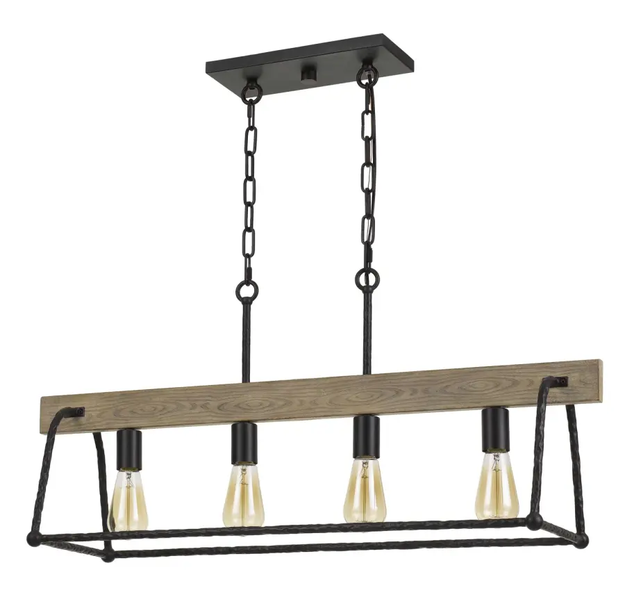 Lockport Four Light Chandelier in Black and Wood