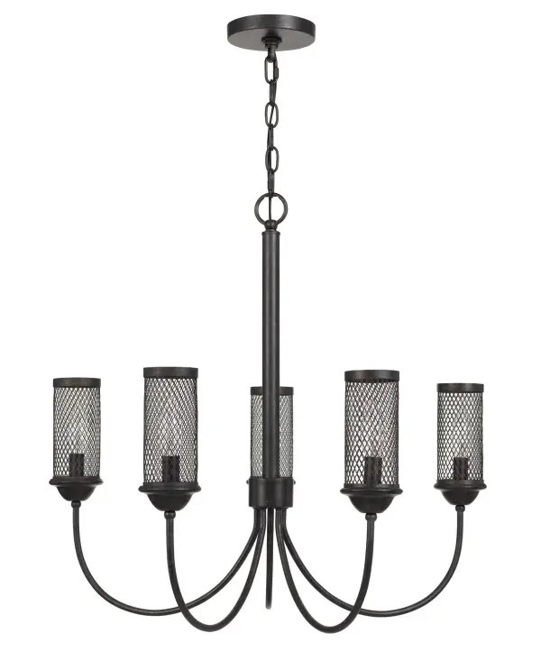 The Fulton chandelier brings timeless elegance with its five-light design and rich textured bronze finish. At 26.5 inches wide, it's perfectly sized for medium dining rooms and entryways, offering versatile style.