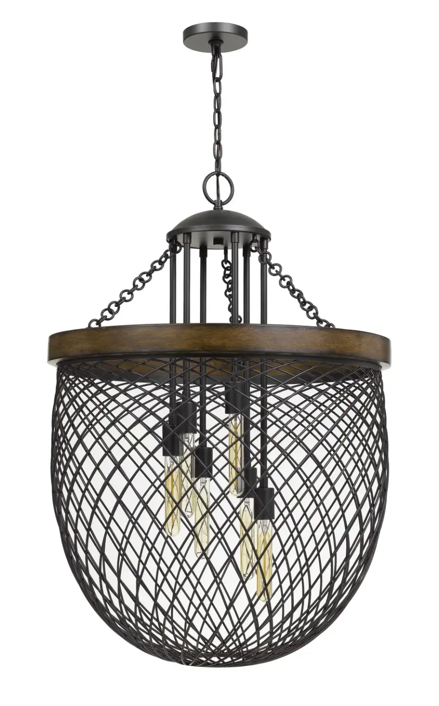 Marion Six Light Chandelier in Bronze and Wood