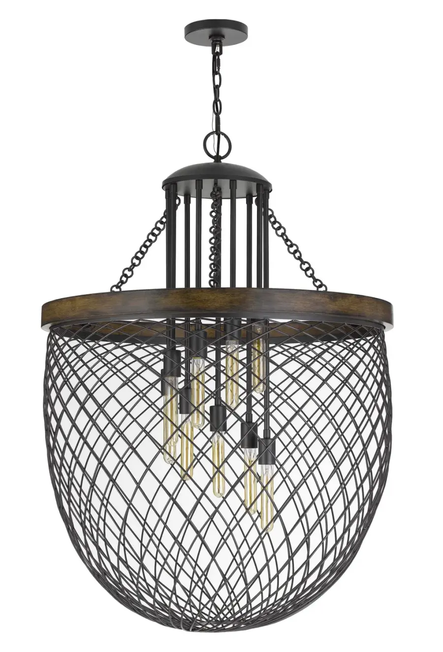 Marion Nine Light Chandelier in Bronze and Wood