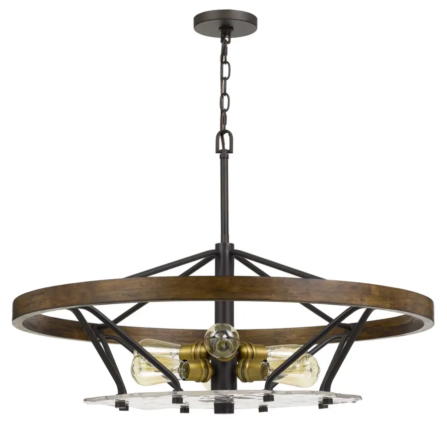 Sherrill Six Light Chandelier in Bronze and Wood