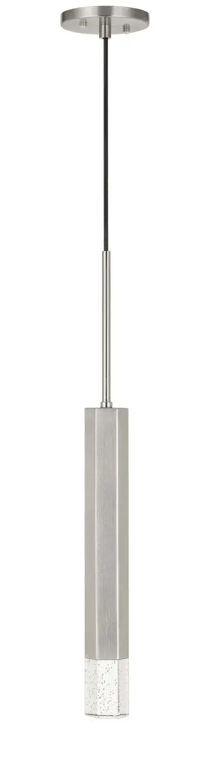 This compact LED pendant features integrated 7W LED lighting in a contemporary brushed steel finish. Its slim 4.75-inch profile makes it ideal for task lighting or accent applications in modern spaces.