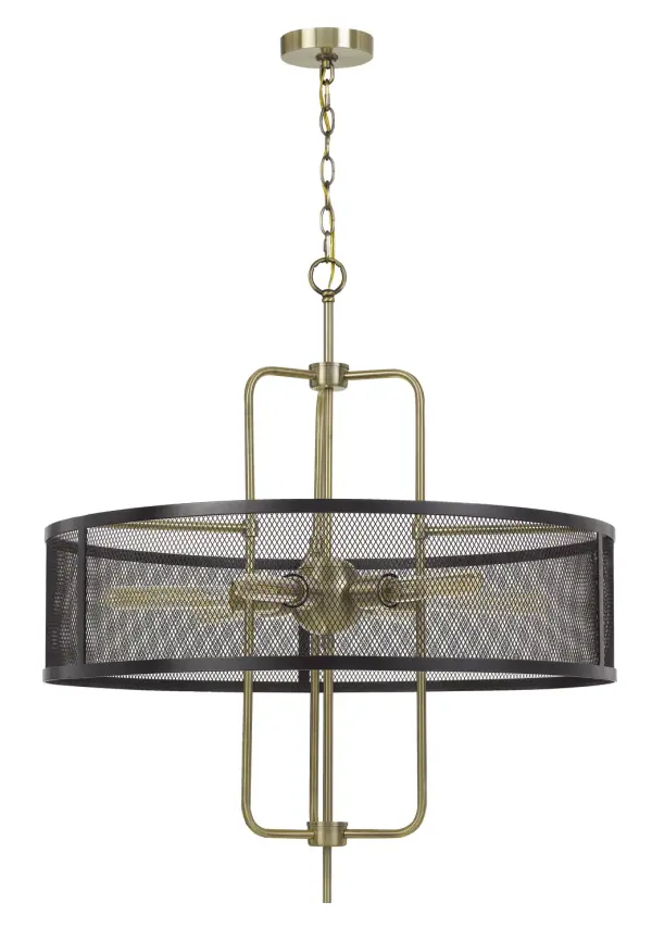 The Leiden chandelier combines antique brass and black finishes for a striking transitional design. At 28 inches wide, it provides substantial presence while maintaining versatility across traditional and contemporary spaces.